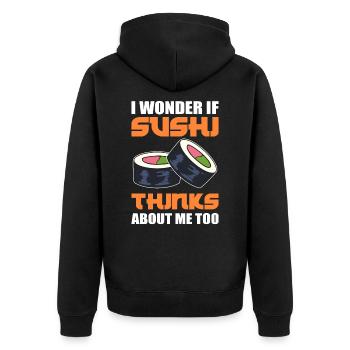 Je me demande si les sushis pensent à moi aussi Riz au poisson - Veste à capuche bio Premium Unisexe - noir - Dos - Nico (187cm)
