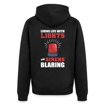 Living Life With Lights & Sirens Paramedic - Unisex Premium Organic Zip Hoodie - black - Back - Nico (187cm)
