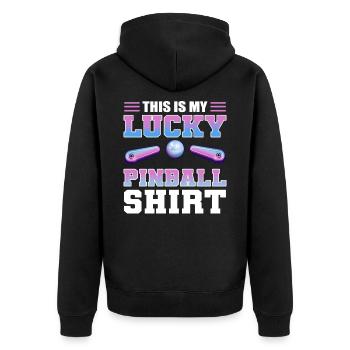 This Is My Lucky Pinball Shirt Flipper Arcade - Unisex Premium Organic Zip Hoodie - black - Back - Nico (187cm)