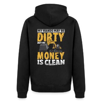 My Hands May Be Dirty But My Money Is Clean - Unisex Premium Bio Zip Hoodie - Schwarz - Hinten - Nico (187cm)