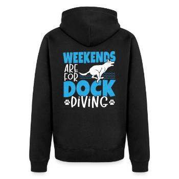 Weekends Are For Dock Diving Dog Jumping - Unisex Premium Organic Zip Hoodie - black - Back - Nico (187cm)