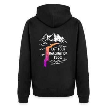 Space River Mountain Imagination - Unisex Premium Bio Zip Hoodie - Schwarz - Hinten - Nico (187cm)