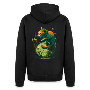 Chat fantastique jouant avec un poisson d’or - Veste à capuche bio Premium Unisexe - noir - Dos - Nico (187cm)
