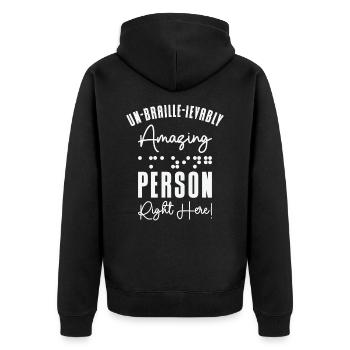 Braille-Schrift Blinde Blindheit Bewusstsein - Unisex Premium Bio Zip Hoodie - Schwarz - Hinten - Nico (187cm)