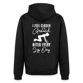 Muskelkater Gewichtheber Bein Tag Fitness Workout - Unisex Premium Bio Zip Hoodie - Schwarz - Hinten - Nico (187cm)