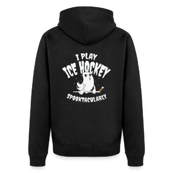 Eishockey Sport Halloween Saison Geisterspieler - Unisex Premium Bio Zip Hoodie - Schwarz - Hinten - Nico (187cm)
