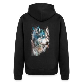 Siberian Husky 2 - Unisex Premium Bio Zip Hoodie - Schwarz - Hinten - Nico (187cm)