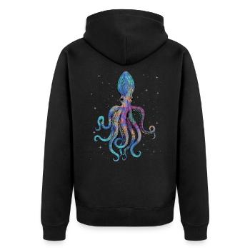 Outer Space Octopus Psychedelic Kraken Cosmic - Unisex Premium Bio Zip Hoodie - Schwarz - Hinten - Nico (187cm)