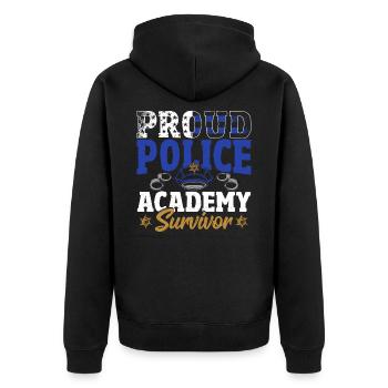 Proud Police Academy Survivor Police Officer Cop - Unisex Premium Organic Zip Hoodie - black - Back - Nico (187cm)