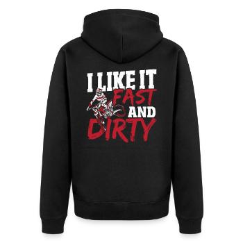I Like It Fast And Dirty Motocross Dirt Bike - Unisex Premium Bio Zip Hoodie - Schwarz - Hinten - Nico (187cm)