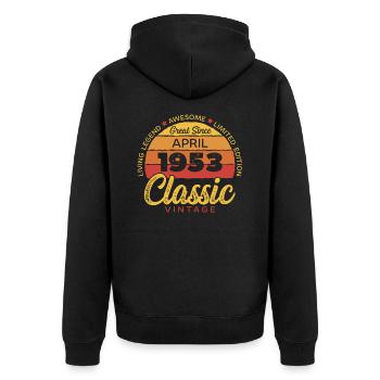 Retro 70 Jahre April 1953 Geburtstag Vintage Bday - Unisex Premium Bio Zip Hoodie - Schwarz - Hinten - Nico (187cm)