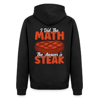 Die Antwort ist Steak Funny Steak Lover Joke Feinschmecker - Unisex Premium Bio Zip Hoodie - Schwarz - Hinten - Nico (187cm)