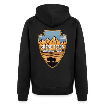 Parc national américain de Grand Teton Montagne Arrowhead - Veste à capuche bio Premium Unisexe - noir - Dos - Nico (187cm)
