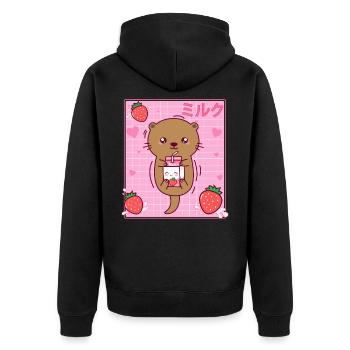 Kawaii Sea Otter Strawberry Milk Shake Otaku - Unisex Premium Organic Zip Hoodie - black - Back - Nico (187cm)