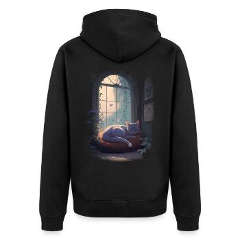 Schlafende Katze - Unisex Premium Bio Zip Hoodie - Schwarz - Hinten - Nico (187cm)