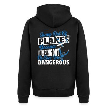 Jumping Out Of Cars Is Dangerous Skydiving - Unisex Premium Bio Zip Hoodie - Schwarz - Hinten - Nico (187cm)