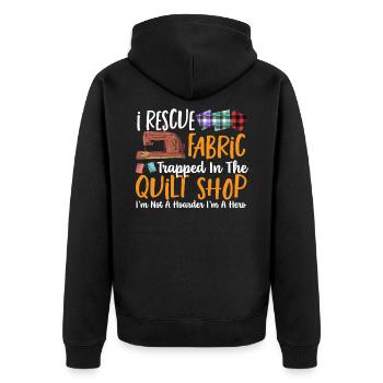 I Rescue Fabric Trapped In The Quilt Shop - Unisex Premium Organic Zip Hoodie - black - Back - Nico (187cm)