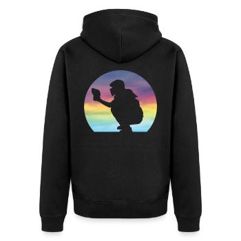 Damen Softball Catcher Silhouette Mädchen - Unisex Premium Bio Zip Hoodie - Schwarz - Hinten - Nico (187cm)