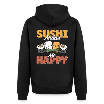 Sushi Makes Me Happy Cute Funny Kawaii Japanese - Unisex Premium Organic Zip Hoodie - black - Back - Nico (187cm)