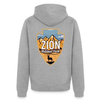 Parc national américain de Zion Arrowhead Deer Mountains - Veste à capuche bio Premium Unisexe - gris chiné - Dos - Nico (187cm)