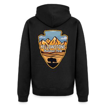 Yellowstone US National Park Arrowhead Buffalo - Unisex Premium Organic Zip Hoodie - black - Back - Nico (187cm)