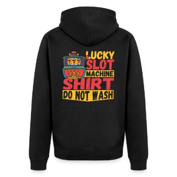 Lucky Slot Machine Shirt Do Not Wash Casino - Unisex Premium Bio Zip Hoodie - Schwarz - Hinten - Nico (187cm)