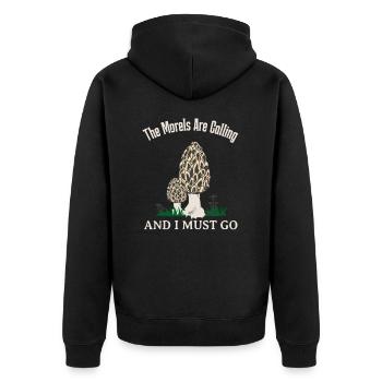 Lustiges Pilz Liebhaber Die Morcheln Rufen Pilze - Unisex Premium Bio Zip Hoodie - Schwarz - Hinten - Nico (187cm)