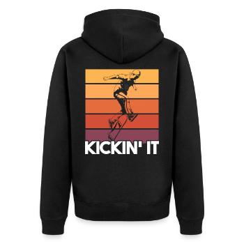 Skateboarder Kickin' It Lustiges Retro Skateboarding - Unisex Premium Bio Zip Hoodie - Schwarz - Hinten - Nico (187cm)