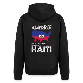 Geboren als Haitianer Haiti Amerikaner USA - Unisex Premium Bio Zip Hoodie - Schwarz - Hinten - Nico (187cm)