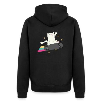 Lustige Skater Katze Skateboard Skateboarding - Unisex Premium Bio Zip Hoodie - Schwarz - Hinten - Nico (187cm)