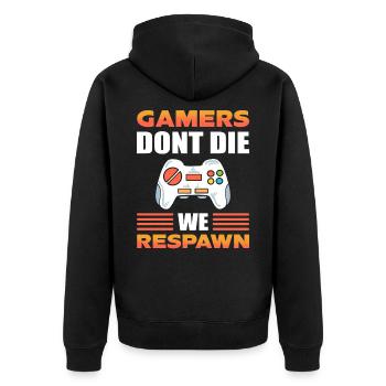 Gamers Don't Die We Respawn Video Game Gamer - Unisex Premium Organic Zip Hoodie - black - Back - Nico (187cm)