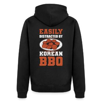Easily Distracted By Korean BBQ Traditional Asian - Unisex Premium Organic Zip Hoodie - black - Back - Nico (187cm)
