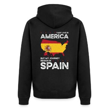 Geboren Spanisch Spanien Amerikanisch USA - Unisex Premium Bio Zip Hoodie - Schwarz - Hinten - Nico (187cm)