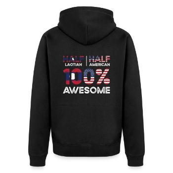 Geboren als Laotin Laos Amerikanerin USA - Unisex Premium Bio Zip Hoodie - Schwarz - Hinten - Nico (187cm)