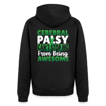 Zerebrale Lähmung Palsy Warrior CP - Unisex Premium Bio Zip Hoodie - Schwarz - Hinten - Nico (187cm)