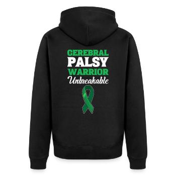 Cerebral Palsy Warrior Unbreakable Cerebral Palsy - Unisex Premium Bio Zip Hoodie - Schwarz - Hinten - Nico (187cm)