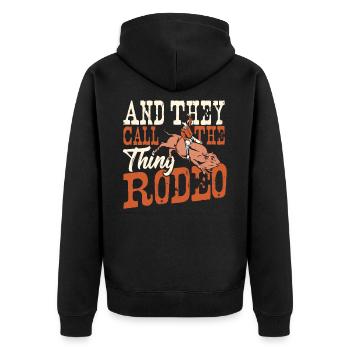 Rodeo Bullriding Western Horseriding Show Reiten - Unisex Premium Bio Zip Hoodie - Schwarz - Hinten - Nico (187cm)