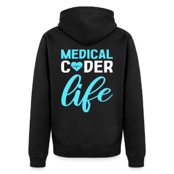 Medical Coder Life Clinical Coder Medical Coding - Unisex Premium Bio Zip Hoodie - Schwarz - Hinten - Nico (187cm)