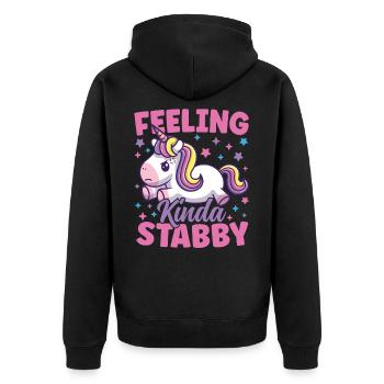 Feeling Kinda Stabby Funny Unicorn Lover - Unisex Premium Bio Zip Hoodie - Schwarz - Hinten - Nico (187cm)