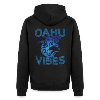 Requin tribal polynésien Oahu Hawaii Vibes - Veste à capuche bio Premium Unisexe - noir - Dos - Nico (187cm)