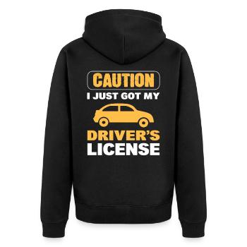 Attention je viens d’obtenir mon permis de conduire Nouveau conducteur - Veste à capuche bio Premium Unisexe - noir - Dos - Nico (187cm)