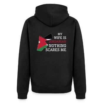 Nichts macht mir Angst Meine Frau ist Jordanierin - Unisex Premium Bio Zip Hoodie - Schwarz - Hinten - Nico (187cm)