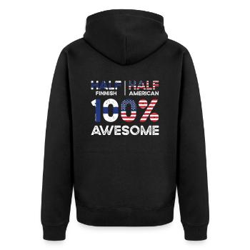 Geboren Finnisch Finnland Amerikanisch USA - Unisex Premium Bio Zip Hoodie - Schwarz - Hinten - Nico (187cm)