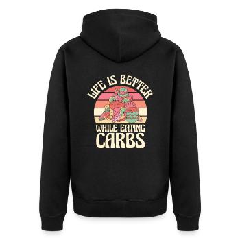 Kohlenhydrate Fast Food Leben Foodie Essen - Unisex Premium Bio Zip Hoodie - Schwarz - Hinten - Nico (187cm)