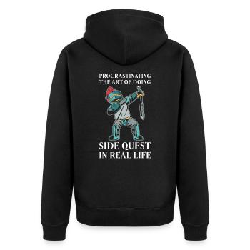 Prokrastinieren Fantasy Ritter Side Quest Arbeit - Unisex Premium Bio Zip Hoodie - Schwarz - Hinten - Nico (187cm)