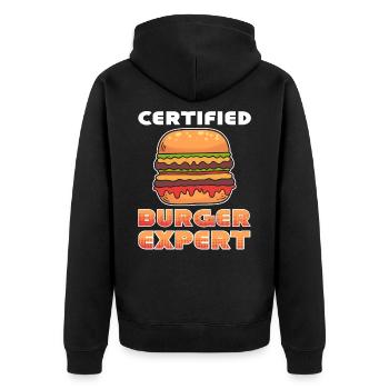 Certified Burger Expert Hamburger Fast Food Lover - Unisex Premium Bio Zip Hoodie - Schwarz - Hinten - Nico (187cm)