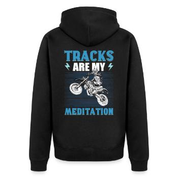 Tracks Are My Meditation Motocross Dirt Bike - Unisex Premium Organic Zip Hoodie - black - Back - Nico (187cm)