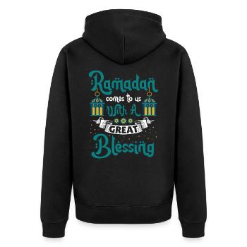 Ramadan Ramadan Mubarak islamisch muslimischer - Unisex Premium Bio Zip Hoodie - Schwarz - Hinten - Nico (187cm)