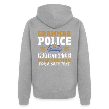 Grammatik-Polizei Rechntschreibung - Unisex Premium Bio Zip Hoodie - Grau meliert - Hinten - Nico (187cm)
