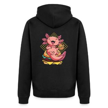 Axolotl Pet Cute Eating Burger and Drinks - Unisex Premium Organic Zip Hoodie - black - Back - Nico (187cm)